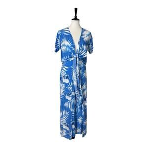 Favant Hawaii Pant Set Wrap Top Wide Leg Pants Blue Tropical Women’s Size Large